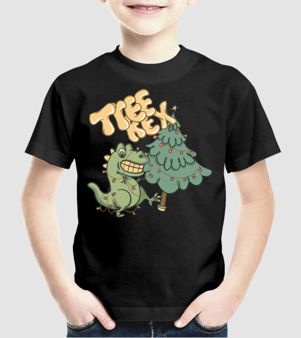 T-rex de Crăciun model negru pe tricou