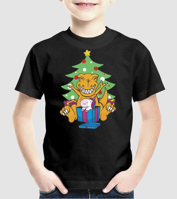 T-rex de Crăciun model negru pe tricou