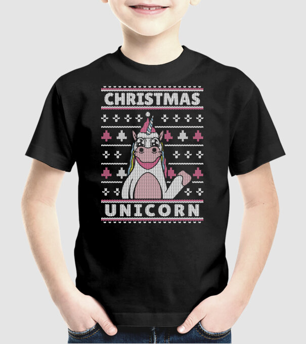 Unicorn de Crăciun pulover urât model negru pe tricou