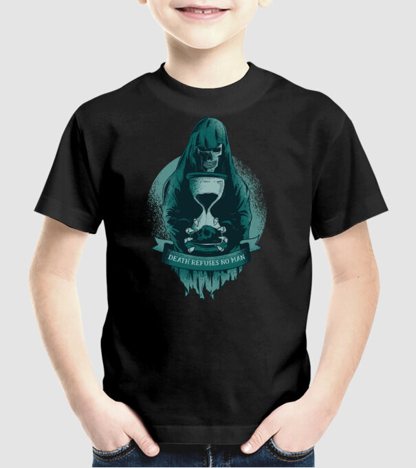 Om cu coasă (Moartea?) model negru pe tricou