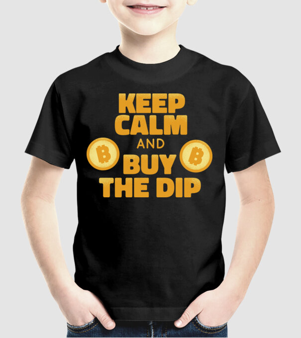 Keep calm and buy the dip Bitcoin model negru pe tricou
