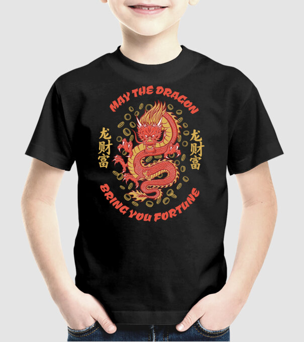Dragon chinezesc norocos model negru pe tricou