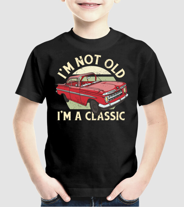'Mașină clasică - I''m not old I''m a classic' model negru pe tricou