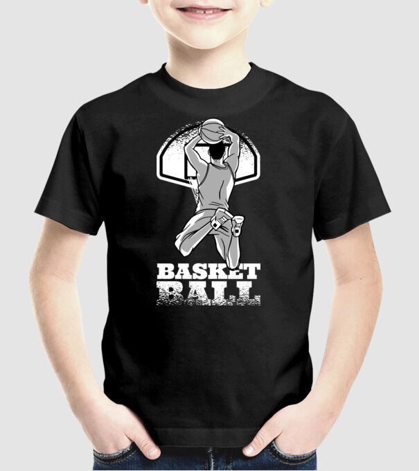 Baschet aruncare la coș model negru pe tricou