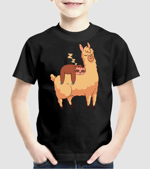 Leneș dormind pe Lama tricou amuzant model negru pe tricou