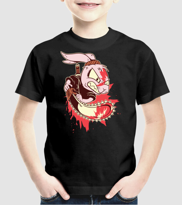 Iepuraș cu drujbă model negru pe tricou