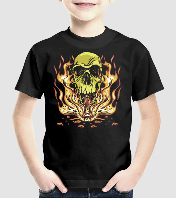 Craniu în flăcări model negru pe tricou