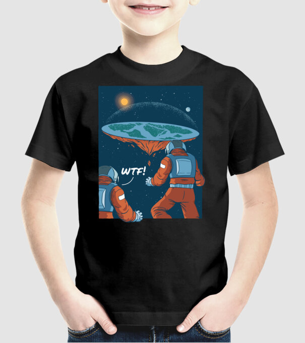 Astronaut Pământ plat model negru pe tricou