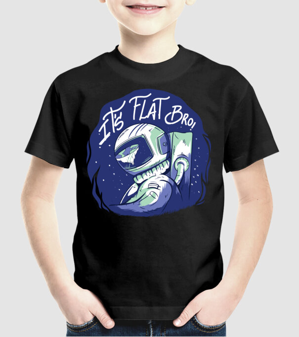 Astronaut Pământ plat model negru pe tricou