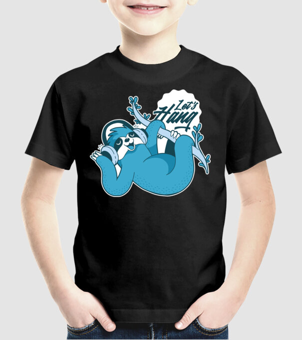 'Let''s Hang tricou cu leneș' model negru pe tricou