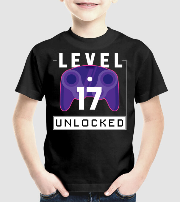 Level 17 Unlocked Gamer Birthday model negru pe tricou