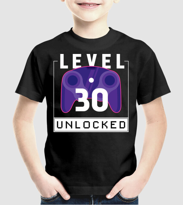 Level 30 Unlocked Gamer Birthday model negru pe tricou