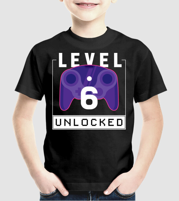 Level 6 Unlocked Gamer Birthday model negru pe tricou