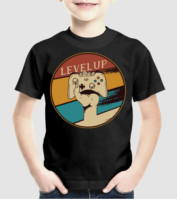 Level up - Trecere nivel Gamer model negru pe tricou