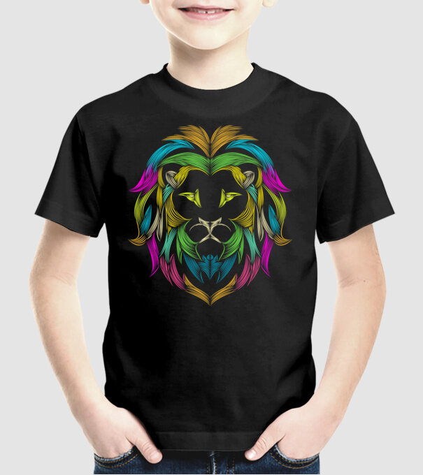 lion line art design model negru pe tricou