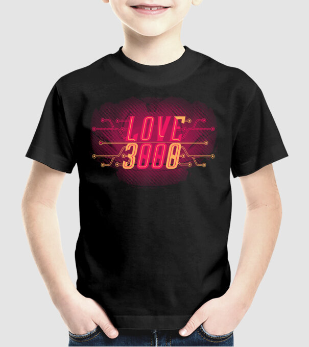 Love 3000 model negru pe tricou