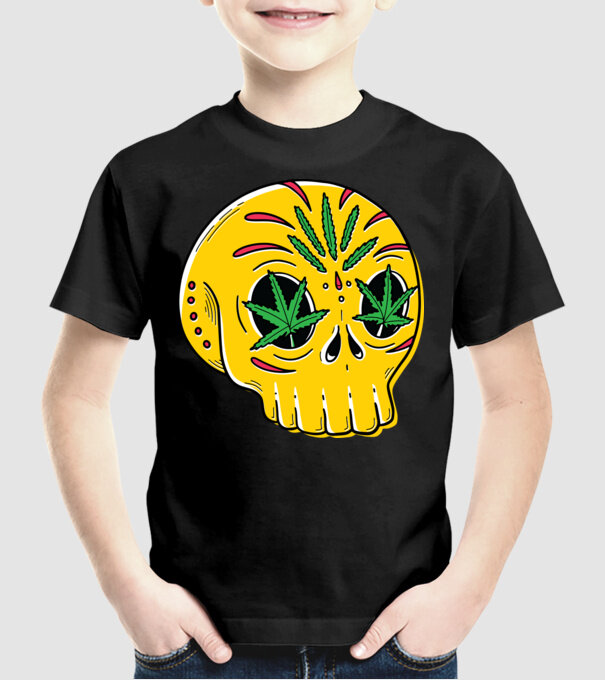 Marijuana Craniu model negru pe tricou