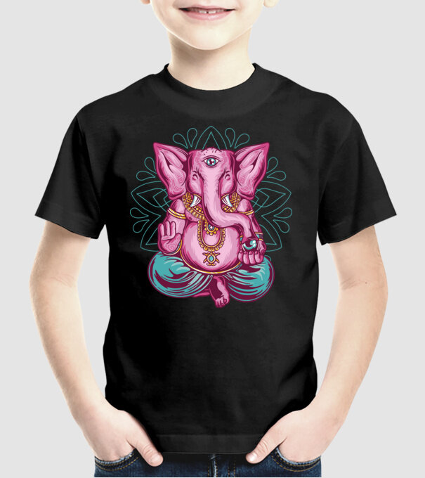 Elefant făcând meditație Dharma model negru pe tricou