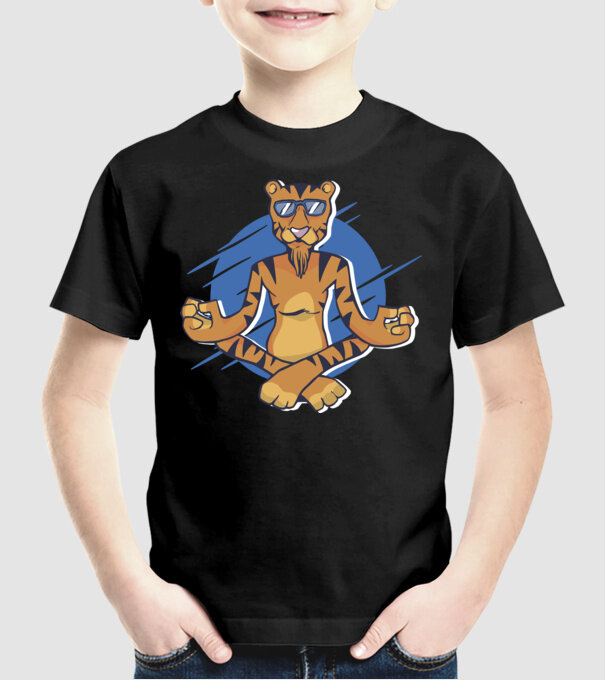 Tigru meditator model negru pe tricou
