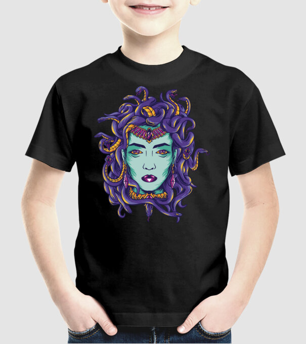 Cap de meduză model negru pe tricou
