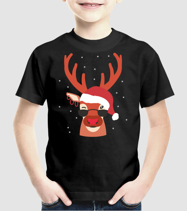 Ren cool de Crăciun model negru pe tricou