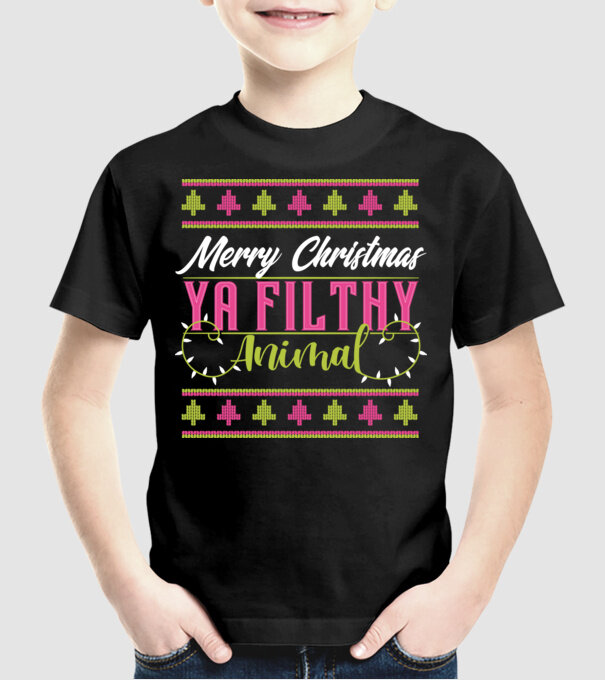 Merry Christmas Ya Filthy Animal model negru pe tricou