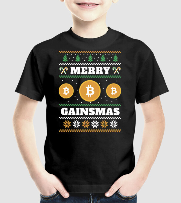 Merry Gainmas Bitcoin tricou cu pulovăr urât model negru pe tricou