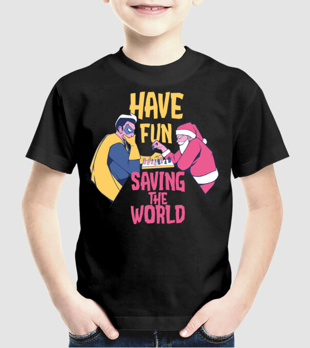 Moș Crăciun și șah super-erou - tricou de Crăciun amuzant model negru pe tricou