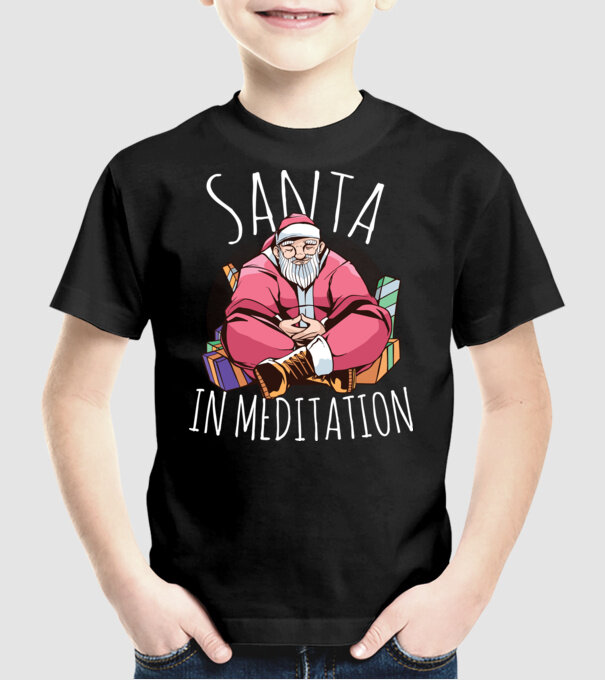 Tricou de Crăciun Moș Crăciun meditație model negru pe tricou