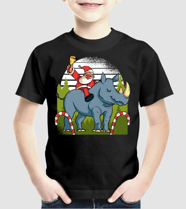 Moș Crăciun pe Rinocer model negru pe tricou