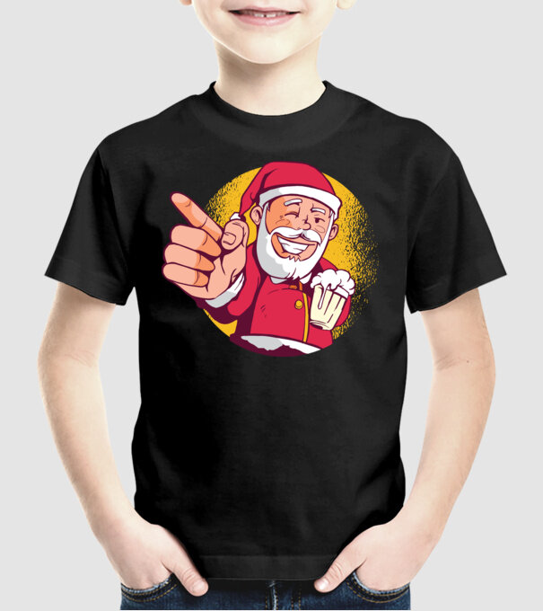 Moș Crăciun cu bere tricou model negru pe tricou