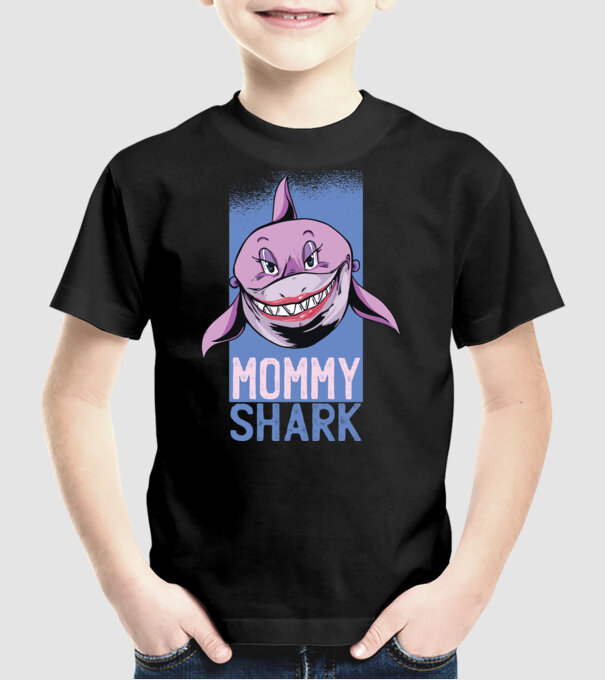 Mommy Shark tricou pentru mama model negru pe tricou