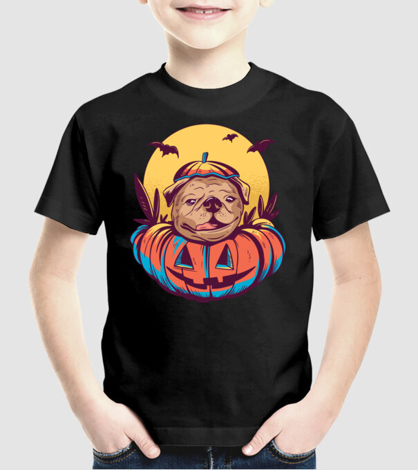 Mops Halloween model negru pe tricou