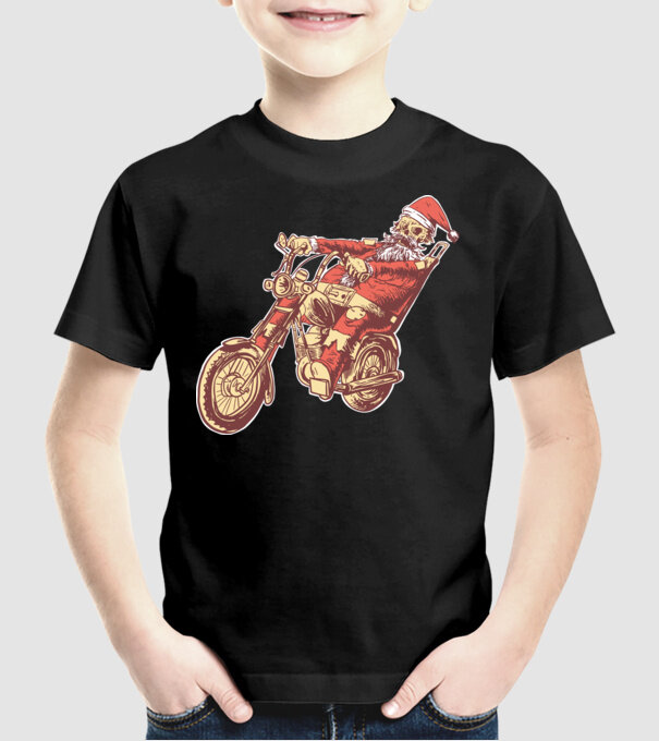 Moș Crăciun Motociclist model negru pe tricou