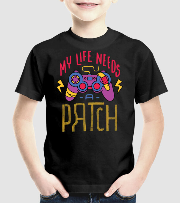 My life needs a patch Gamer model negru pe tricou