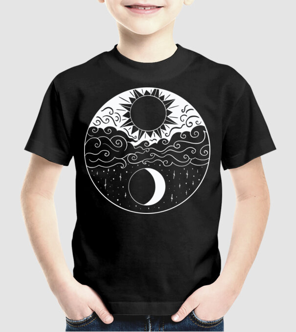 Soare și Lună Jin Jang model negru pe tricou