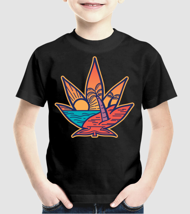 Apus de soare Frunză de marijuana model negru pe tricou
