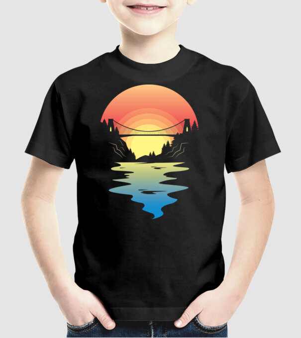 Peisaj apus de soare model negru pe tricou