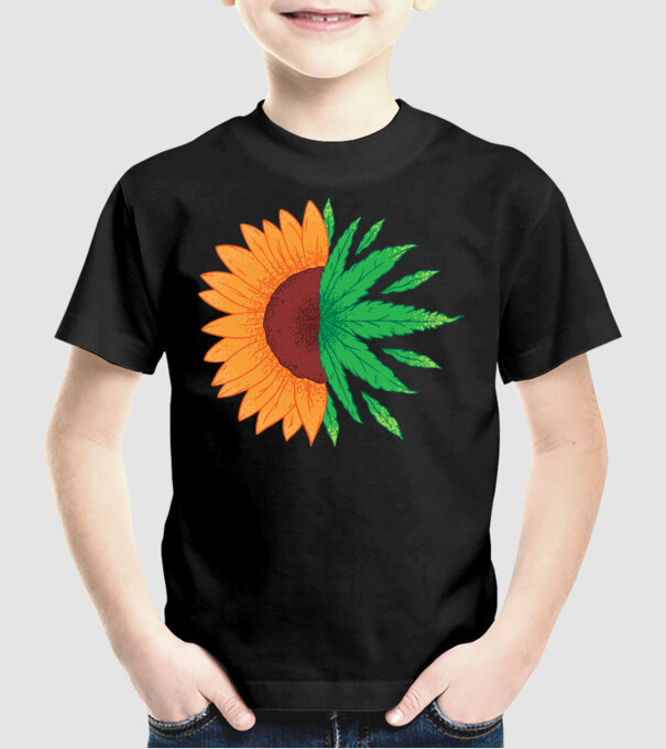 Floarea-soarelui Cannabis model negru pe tricou