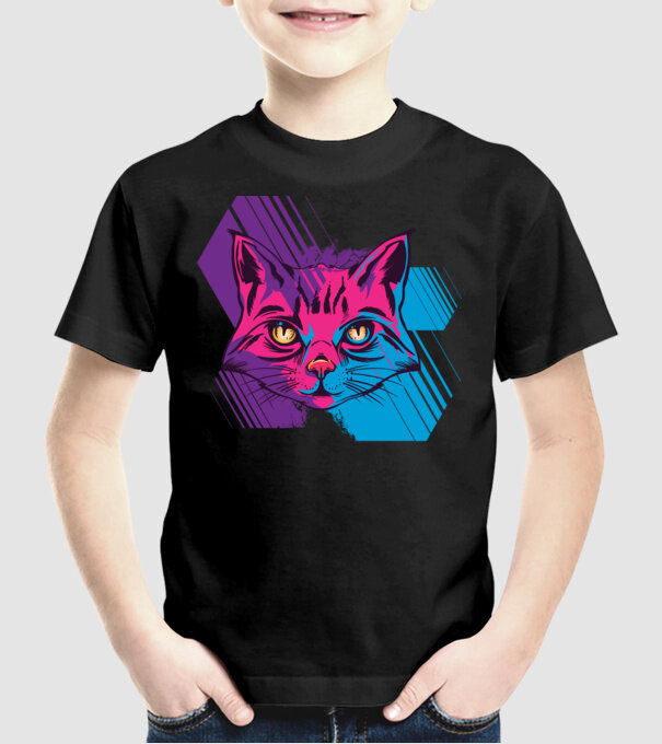 Pisică Neon model negru pe tricou