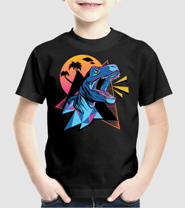 Tricou Neon dinozaur retro model negru pe tricou