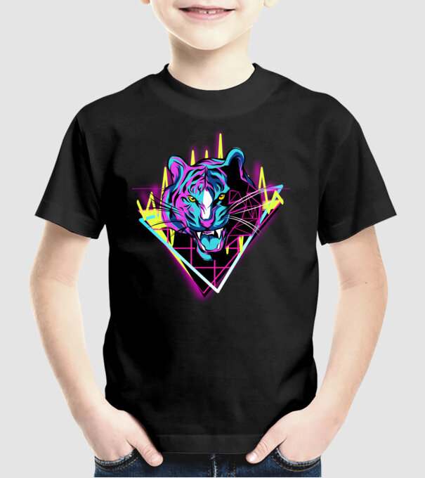 Tigru Neon anii 80 retro model negru pe tricou