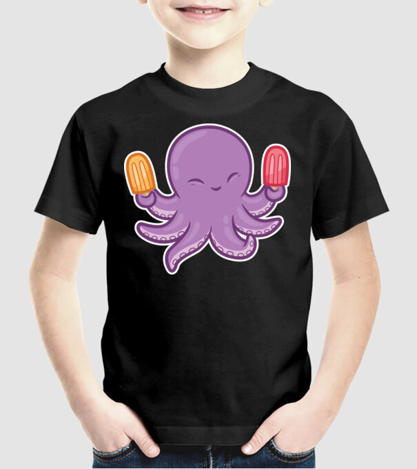 Înghețată Caracatiță Octopus model negru pe tricou