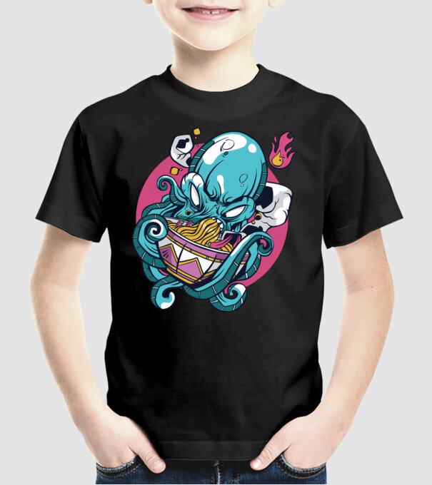 Octopus Ramen model negru pe tricou