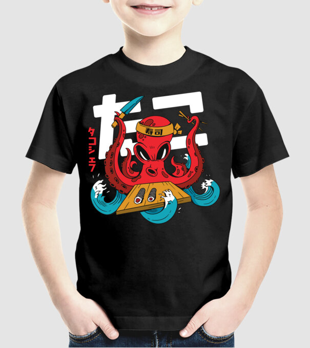 Octopus Sushi model negru pe tricou