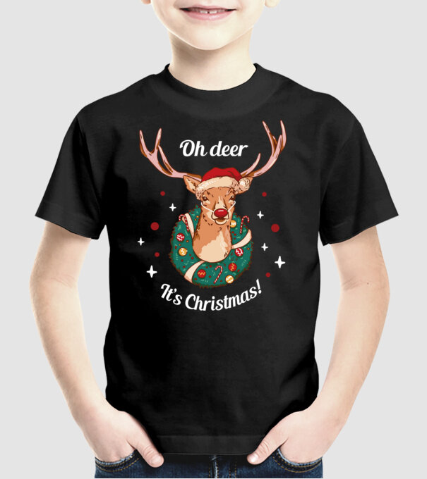 Oh deer, Christmas is here model negru pe tricou