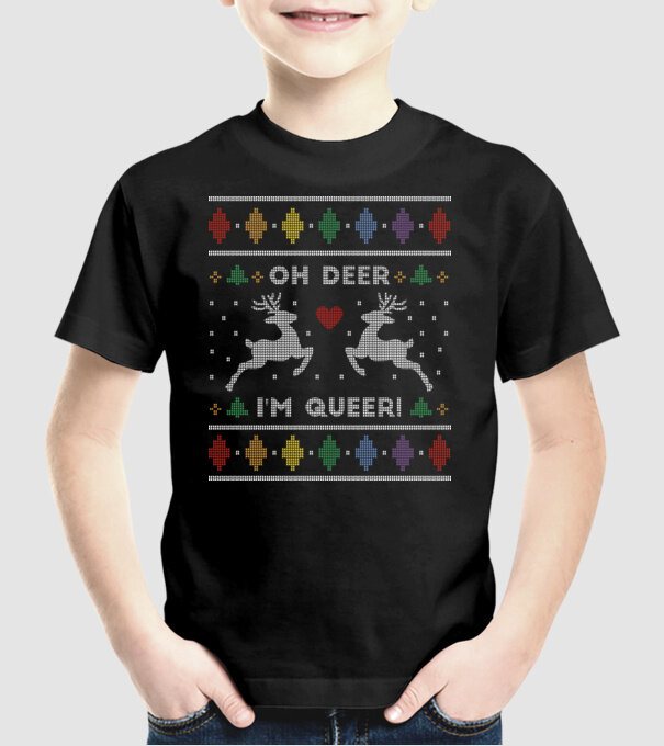 'Oh Deer, I''m Queer Ugly Sweater' model negru pe tricou