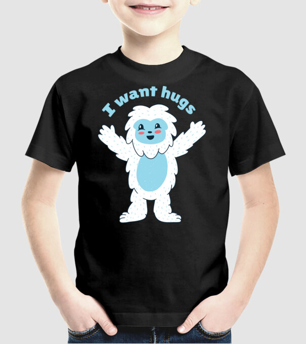 Vreau o îmbrățișare Yeti drăguț model negru pe tricou
