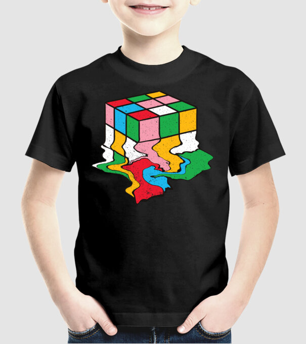 Cub Rubik topindu-se model negru pe tricou