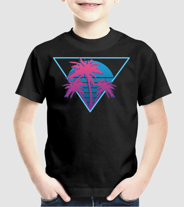 Copaci de palmier Retro Neon model negru pe tricou